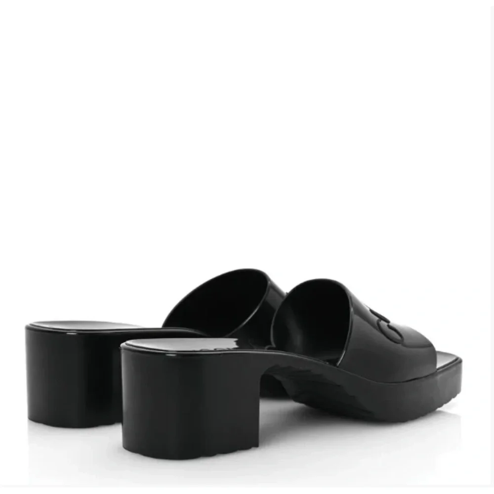 Gucci Women’s Black Nero Rubber Logo GG Slide Sandals 60MM Size 10 NIB - Picture 6 of 11